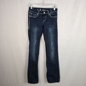 L.A. Idol USA Jeans Juniors 3 Blue Dark Wash Rhinestones Slight Distressed